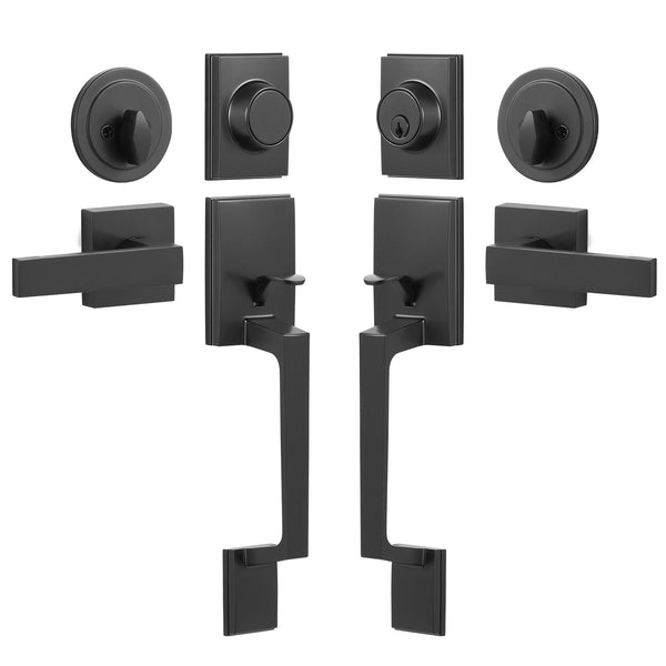 Vevor Double Door Handle Set Matte Black Square Lever Front Lock Doors