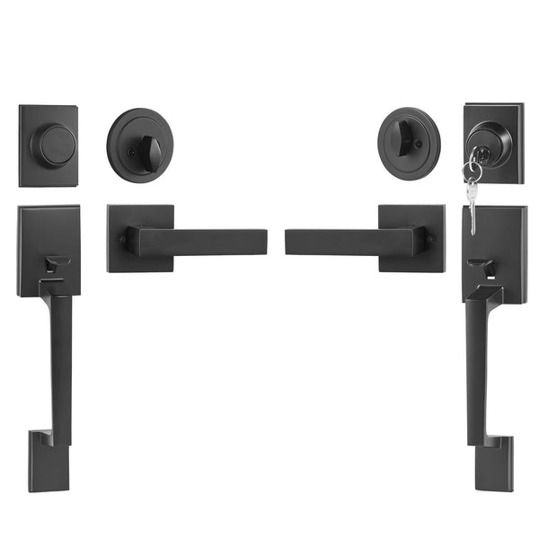 Vevor Double Door Handle Set Matte Black Square Lever Front Lock Doors