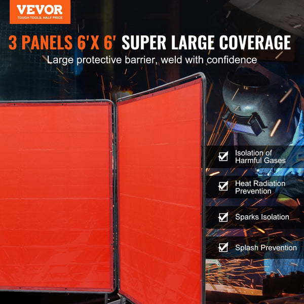 Welding Screen With Frame 6' X 3 Panel Curtain Screens Flame Resistant Vinyl Protection On 12 Swivel Wheels (6 Lockable) Moveable & Professional For W