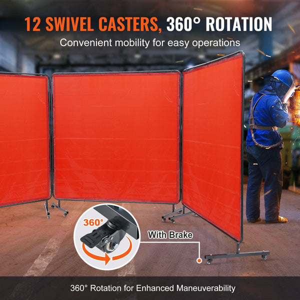 Welding Screen With Frame 6' X 3 Panel Curtain Screens Flame Resistant Vinyl Protection On 12 Swivel Wheels (6 Lockable) Moveable & Professional For W
