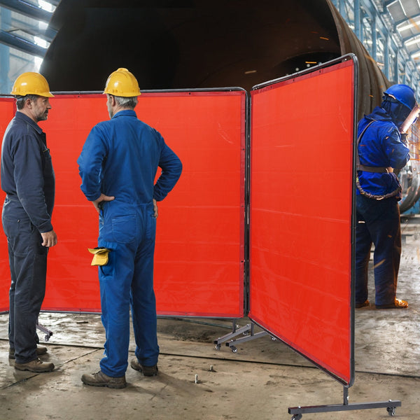 Welding Screen With Frame 6' X 3 Panel Curtain Screens Flame Resistant Vinyl Protection On 12 Swivel Wheels (6 Lockable) Moveable & Professional For W