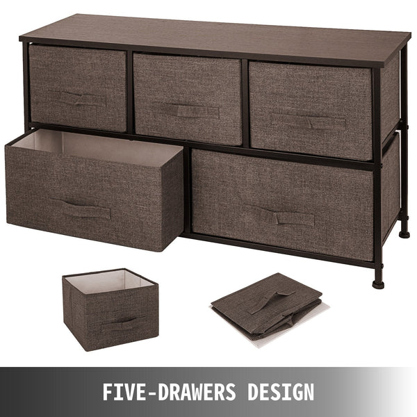 Vevor Dresser Storage Tower With 5 Fabric Drawer Steel Frame Cabinet Bin Organizer Unit Cube Chest Coffee Wide (Coffee/Wide) Dressers & Chests Of Draw