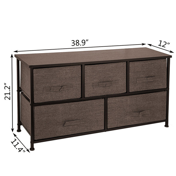 Vevor Dresser Storage Tower With 5 Fabric Drawer Steel Frame Cabinet Bin Organizer Unit Cube Chest Coffee Wide (Coffee/Wide) Dressers & Chests Of Draw