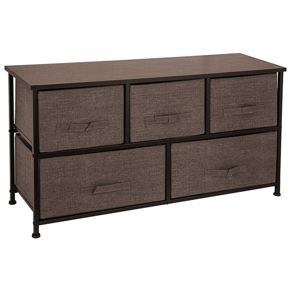 Vevor Dresser Storage Tower With 5 Fabric Drawer Steel Frame Cabinet Bin Organizer Unit Cube Chest Coffee Wide (Coffee/Wide) Dressers & Chests Of Draw