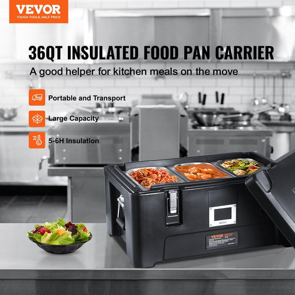 Insulated Food Pan Carrier 36Qt Capacity Stackable Catering Hot Box With Stainless Steel Pans Top Load Lldpe Warmer Elastic Side Handles And Buckles F