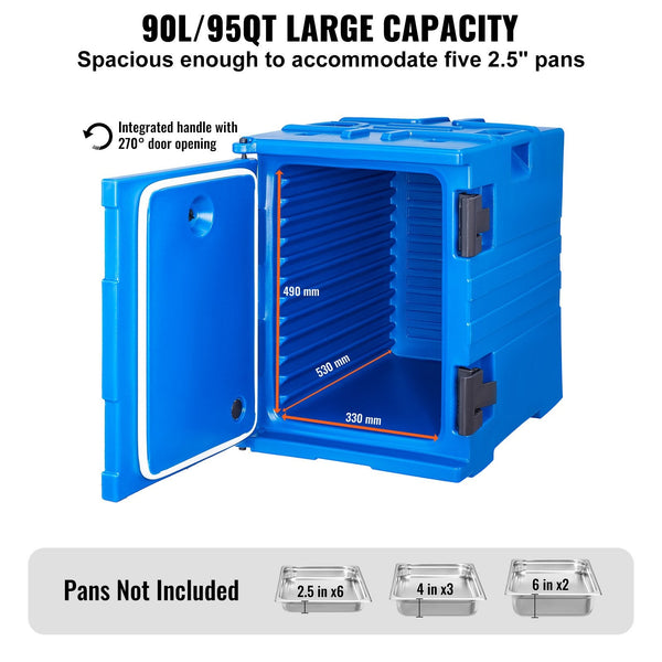Insulated Food Pan Carrier 90L Hot Box For Catering With Double Buckles Front Loading Warmer Handles Stackable End Loader Restaurant Canteen Food Stor