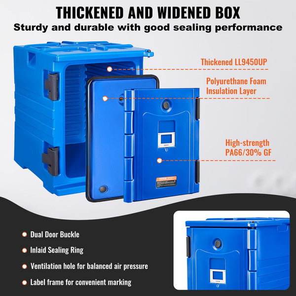 Insulated Food Pan Carrier 90L Hot Box For Catering With Double Buckles Front Loading Warmer Handles Stackable End Loader Restaurant Canteen Food Stor