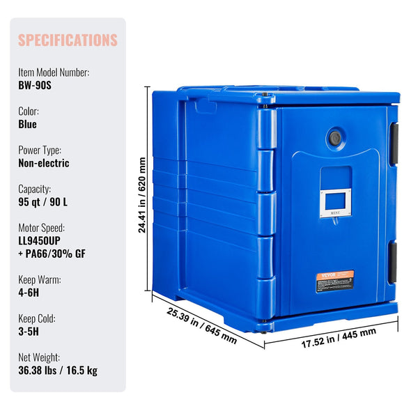 Insulated Food Pan Carrier 90L Hot Box For Catering With Double Buckles Front Loading Warmer Handles Stackable End Loader Restaurant Canteen Food Stor