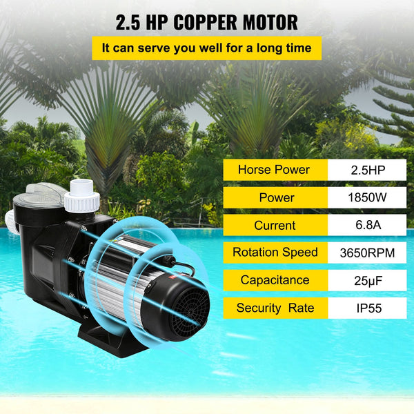 Swimming Pool Filter Pump 2.5Hp 1850W 148Gpm Single Speed For Spa Water Circulation Above Ground Apply Bathtub Pool Pumps