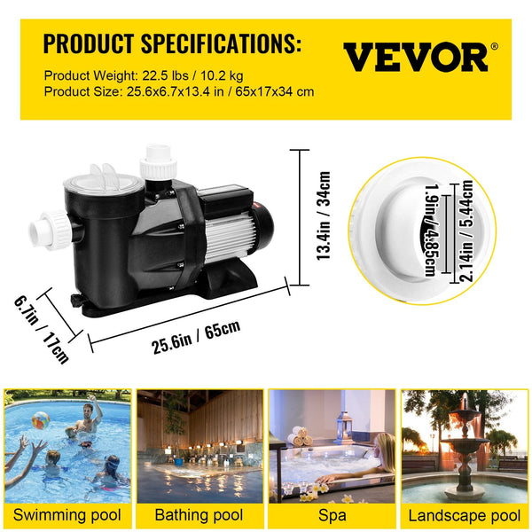 Swimming Pool Filter Pump 2.5Hp 1850W 148Gpm Single Speed For Spa Water Circulation Above Ground Apply Bathtub Pool Pumps