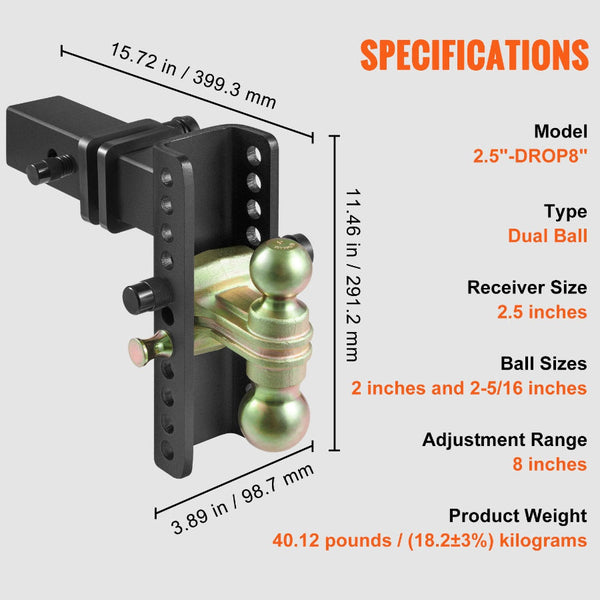 Trailer Hitch 203.2Mm Drop 165.1Mm Rise 63.5Mm Receiver Tow Ball Mount Trailer Parts