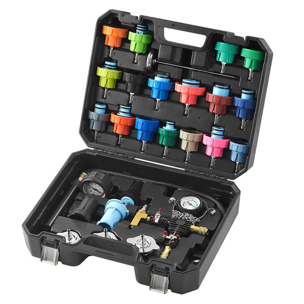 Vevor 28 Pcs Universal Radiator Pressure Tester Kit Coolant With Manual Pump And Color Coded Caps Vacuum Refill For Cars Motorcycles Trucks Cooling Sy
