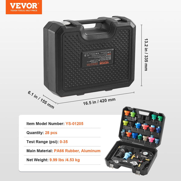 Vevor 28 Pcs Universal Radiator Pressure Tester Kit Coolant With Manual Pump And Color Coded Caps Vacuum Refill For Cars Motorcycles Trucks Cooling Sy