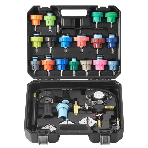 Vevor 28 Pcs Universal Radiator Pressure Tester Kit Coolant With Manual Pump And Color Coded Caps Vacuum Refill For Cars Motorcycles Trucks Cooling Sy