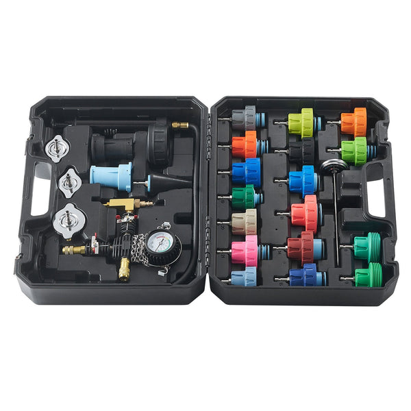 Vevor 28 Pcs Universal Radiator Pressure Tester Kit Coolant With Manual Pump And Color Coded Caps Vacuum Refill For Cars Motorcycles Trucks Cooling Sy