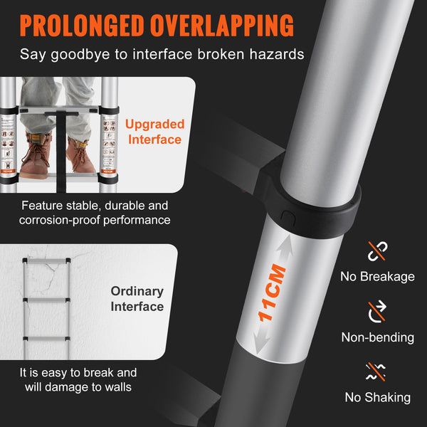 Vevor Telescoping Ladder Aluminum Extension Step 3.2 M Multi Purpose Portable Folding & Step Ladders