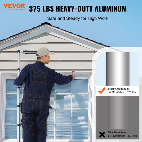 Vevor Telescoping Extension Ladder 8.5Ft One Button Retraction 375 Lbs Capacity Folding & Step Ladders