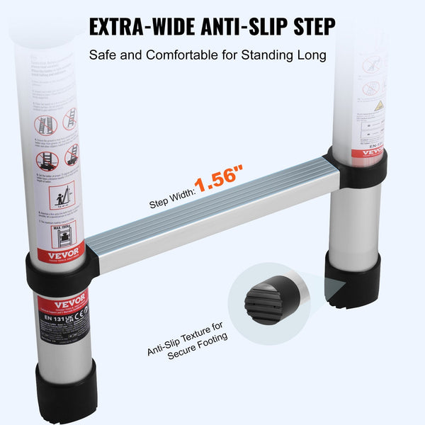 Vevor Telescoping Extension Ladder 8.5Ft One Button Retraction 375 Lbs Capacity Folding & Step Ladders