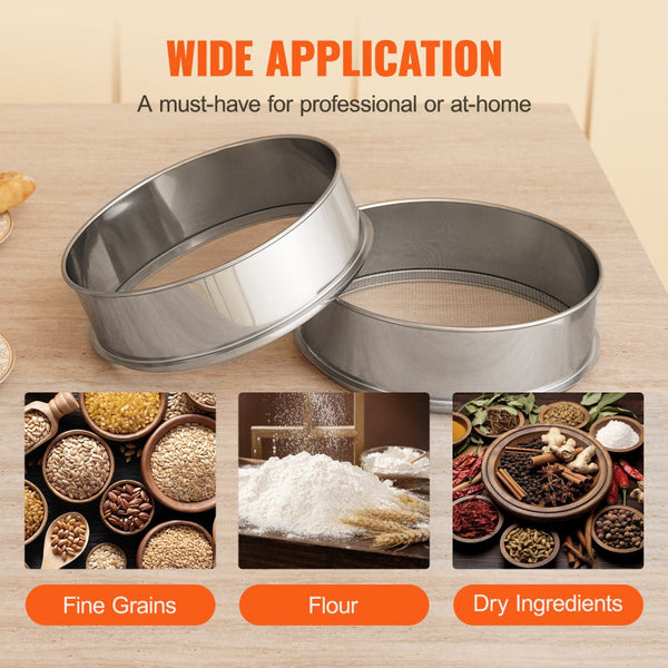 Vevor Flour Sieve Fine Mesh 80 Sifter 304 Stainless Steel Food Grade Dia. 12.6" Strainers For Baking 5 Sizes Hole Mungbean Rice Pearl Powder Other Kit