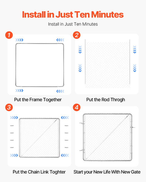 Vevor Chain Link Fence Gate 70 X 72 In Adjustable Panel Fit 3 Ft (W) 4 (H) Garden Opening Rust Resistant Galvanized Fencing For Farm Posts Not Include