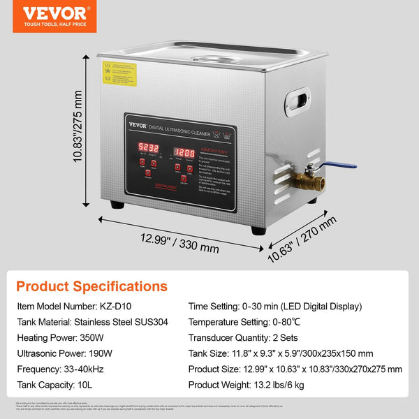 Vevor Ultrasonic Cleaner With Digital Timer & Heater Professional Sonic Jewelry Stainless Steel Heated Cleaning Machine For Glasses Watch Rings Small