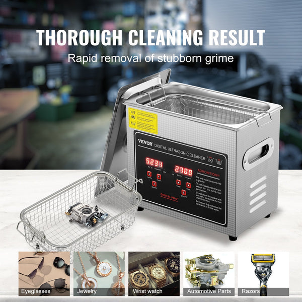Vevor Ultrasonic Cleaner With Digital Timer & Heater Professional Sonic Jewelry Stainless Steel Heated Cleaning Machine For Glasses Watch Rings Small