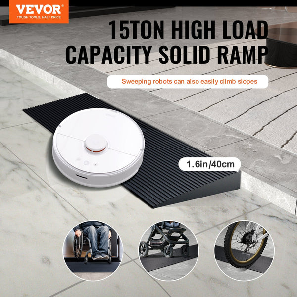 Vevor 4 Cm Rise Cuttable Threshold Ramp For Sweeping Robot 90 Wide Natural Rubber Wheelchair Non Slip Solid With Double Sided Tape Doorways Driveways