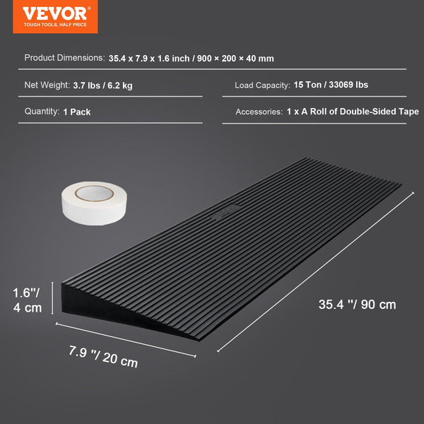 Vevor 4 Cm Rise Cuttable Threshold Ramp For Sweeping Robot 90 Wide Natural Rubber Wheelchair Non Slip Solid With Double Sided Tape Doorways Driveways