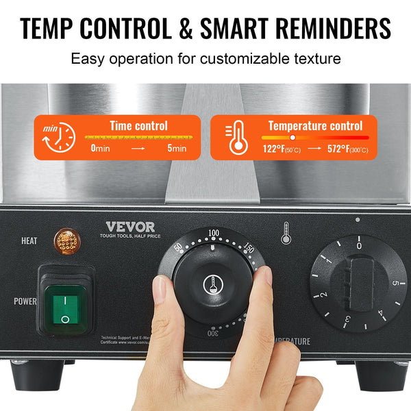 Vevor Electric Ice Cream Cone Maker Commercial 1230W Waffle Machine Non Stick Stainless Steel Egg Roll Mold With Temperature And Time Control Handle F