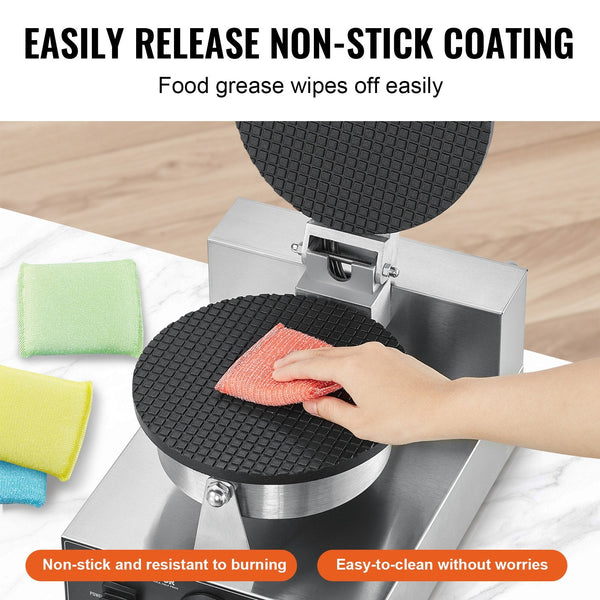 Vevor Electric Ice Cream Cone Maker Commercial 1230W Waffle Machine Non Stick Stainless Steel Egg Roll Mold With Temperature And Time Control Handle F