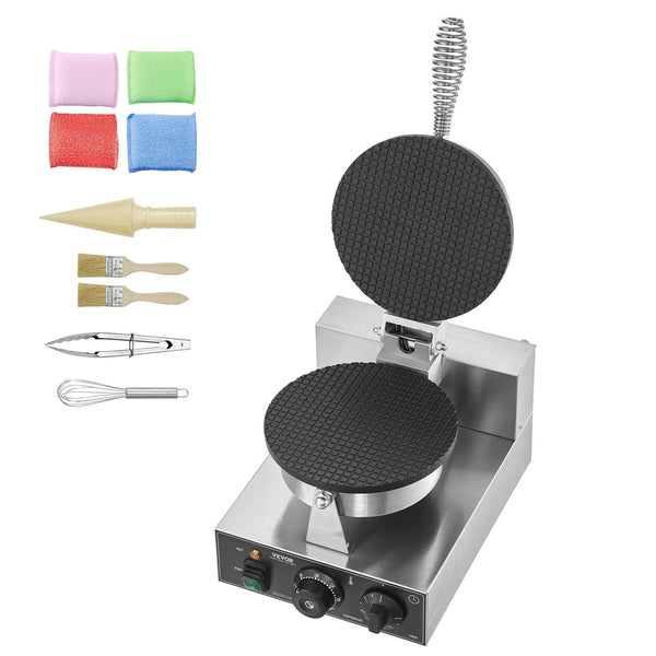 Vevor Electric Ice Cream Cone Maker Commercial 1230W Waffle Machine Non Stick Stainless Steel Egg Roll Mold With Temperature And Time Control Handle F