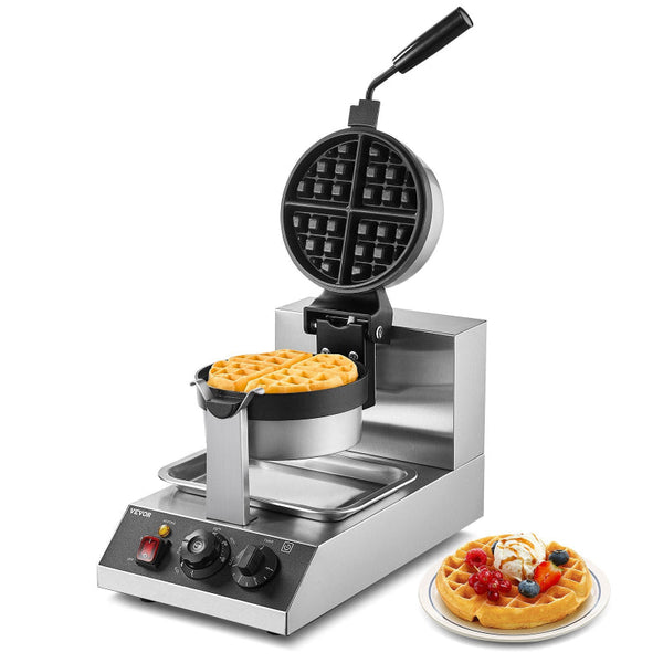 Vevor Commercial Waffle Maker 1300W Non Stick Belgian Iron Rotatable Waffle Makers