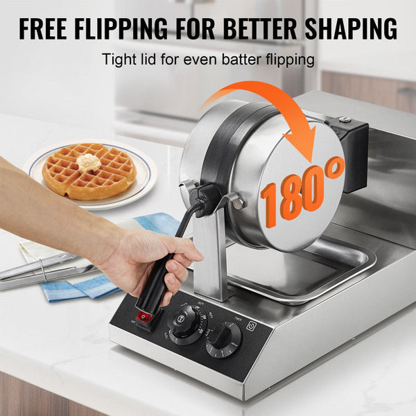 Vevor Commercial Waffle Maker 1300W Non Stick Belgian Iron Rotatable Waffle Makers