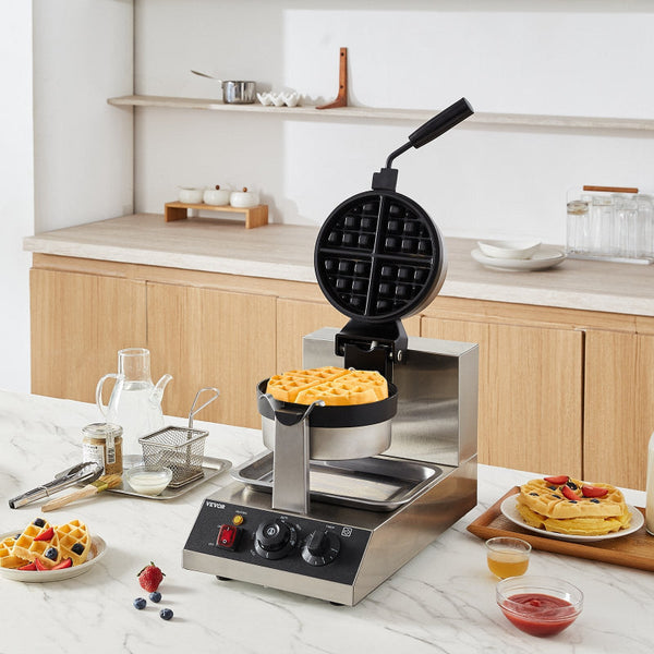 Vevor Commercial Waffle Maker 1300W Non Stick Belgian Iron Rotatable Waffle Makers