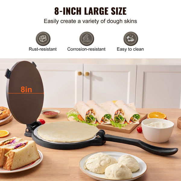 Tortilla Press 8 Inch And Roti Maker Cast Iron Heavy Duty Tortilladora Seasoned Pataconera With 100 Pcs Parchment Paper Dough For Flour Tawa Silver Ot