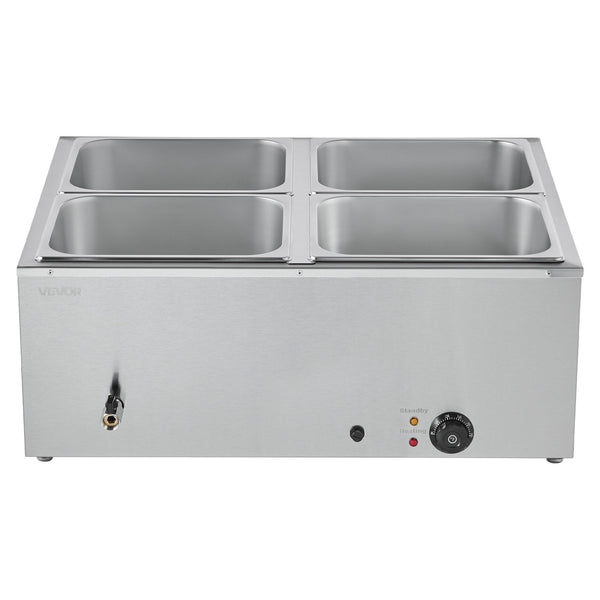 Vevor Commercial Food Warmer 1500W Electric Stainless Steel Steam With Lid 4 Pan Fast Heating Countertop Buffet Bain Marie Soup & Perforated Ladles Fo