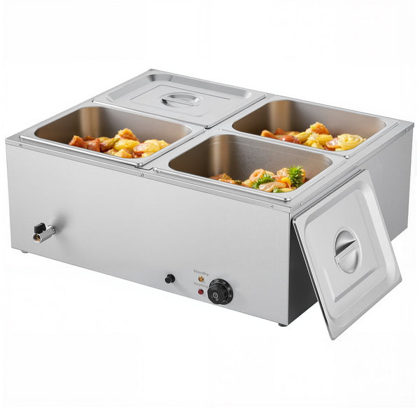 Vevor Commercial Food Warmer 1500W Electric Stainless Steel Steam With Lid 4 Pan Fast Heating Countertop Buffet Bain Marie Soup & Perforated Ladles Fo