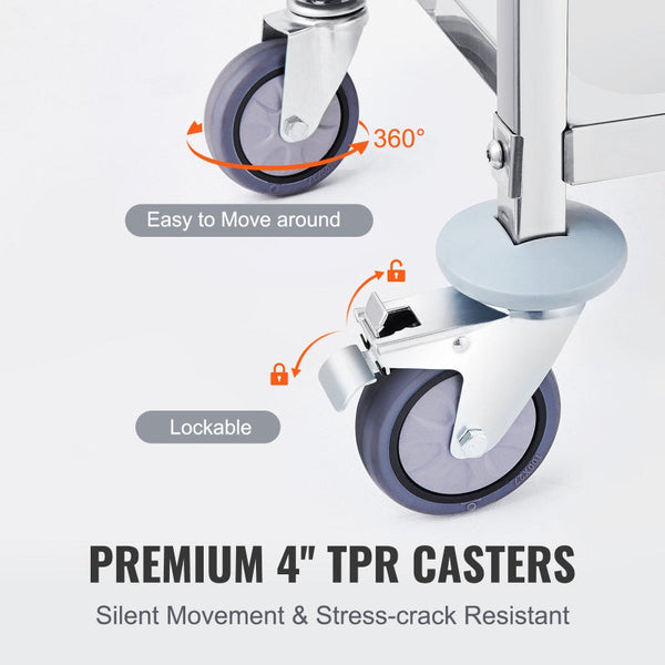 Vevorastainless Steel Carta3 Layersalab Utility Carta181 Kg Weight Capacityamedical Cartawith Lockable Universal Wheels For Lab Clinic Kitchen Salon K