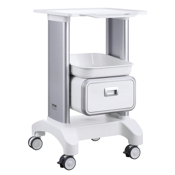 Vevor 2 Tiers Lab Carts Mobile Medical With 1 Drawer & Top Tray White Sterilisation Trays & Cases