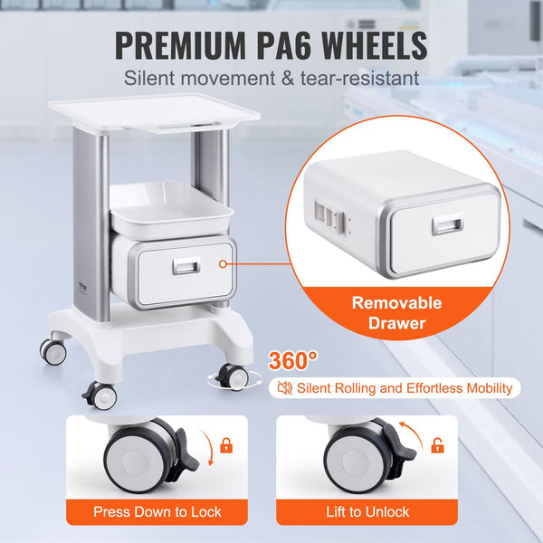 Vevor 2 Tiers Lab Carts Mobile Medical With 1 Drawer & Top Tray White Sterilisation Trays & Cases