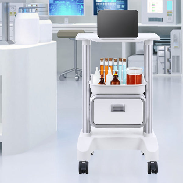 Vevor 2 Tiers Lab Carts Mobile Medical With 1 Drawer & Top Tray White Sterilisation Trays & Cases