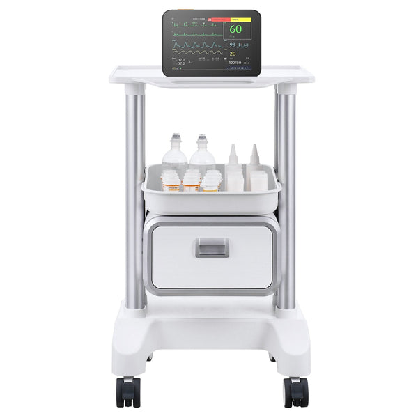 Vevor 2 Tiers Lab Carts Mobile Medical With 1 Drawer & Top Tray White Sterilisation Trays & Cases