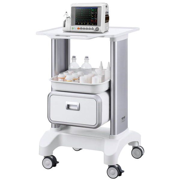 Vevor 2 Tiers Lab Carts Mobile Medical With 1 Drawer & Top Tray White Sterilisation Trays & Cases