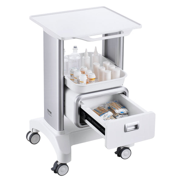 Vevor 2 Tiers Lab Carts Mobile Medical With 1 Drawer & Top Tray White Sterilisation Trays & Cases