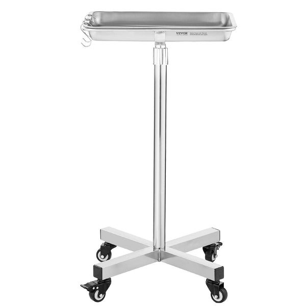 Mayo Stand Stainless Steel Tray Load Capacity Up To 35 Lbs Adjustable Height 25.2" 39.8" Medical On Wheels With Removable For Spa Salon Clinic Persona