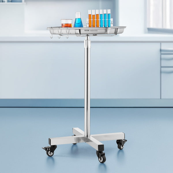 Mayo Stand Stainless Steel Tray Load Capacity Up To 35 Lbs Adjustable Height 25.2" 39.8" Medical On Wheels With Removable For Spa Salon Clinic Persona