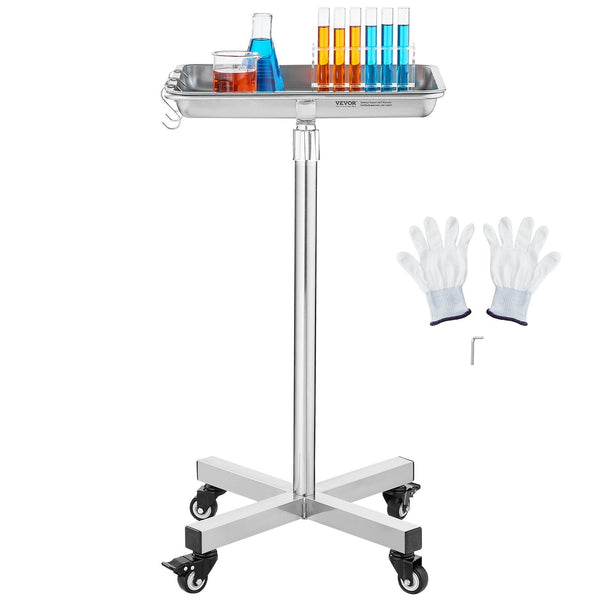Mayo Stand Stainless Steel Tray Load Capacity Up To 35 Lbs Adjustable Height 25.2" 39.8" Medical On Wheels With Removable For Spa Salon Clinic Persona