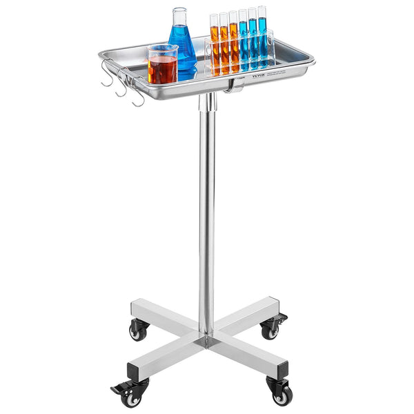 Mayo Stand Stainless Steel Tray Load Capacity Up To 35 Lbs Adjustable Height 25.2" 39.8" Medical On Wheels With Removable For Spa Salon Clinic Persona
