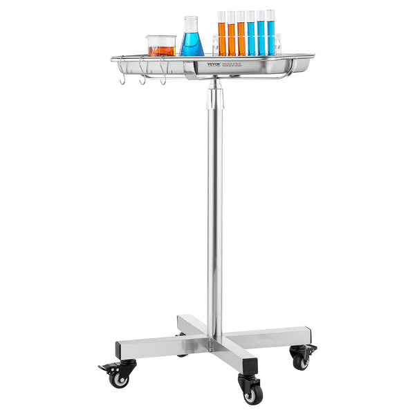 Mayo Stand Stainless Steel Tray Load Capacity Up To 35 Lbs Adjustable Height 25.2" 39.8" Medical On Wheels With Removable For Spa Salon Clinic Persona