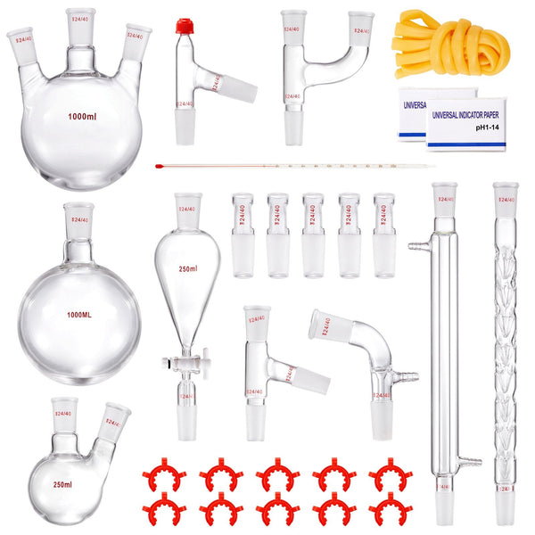 Vevor Lab Glassware Distillation Kit 1000Ml 3.3 Boro 29 Pcs Equipment Sterilisation Trays & Cases